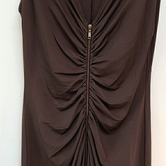 Celine Sable/Gray Ruched Deep V/ Zip Front Dress, Sz 40 - Picture 10 of 16